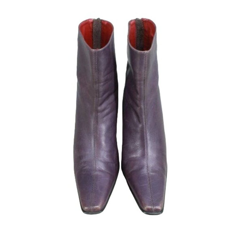 Women's Purple Leather Square Toe Stiletto Heeled Boots Brazil Made Size 7 M - Picture 5 of 9